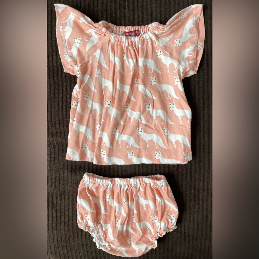 MILKBARN 6-12M Pink FOX Print Bloomer Outfit